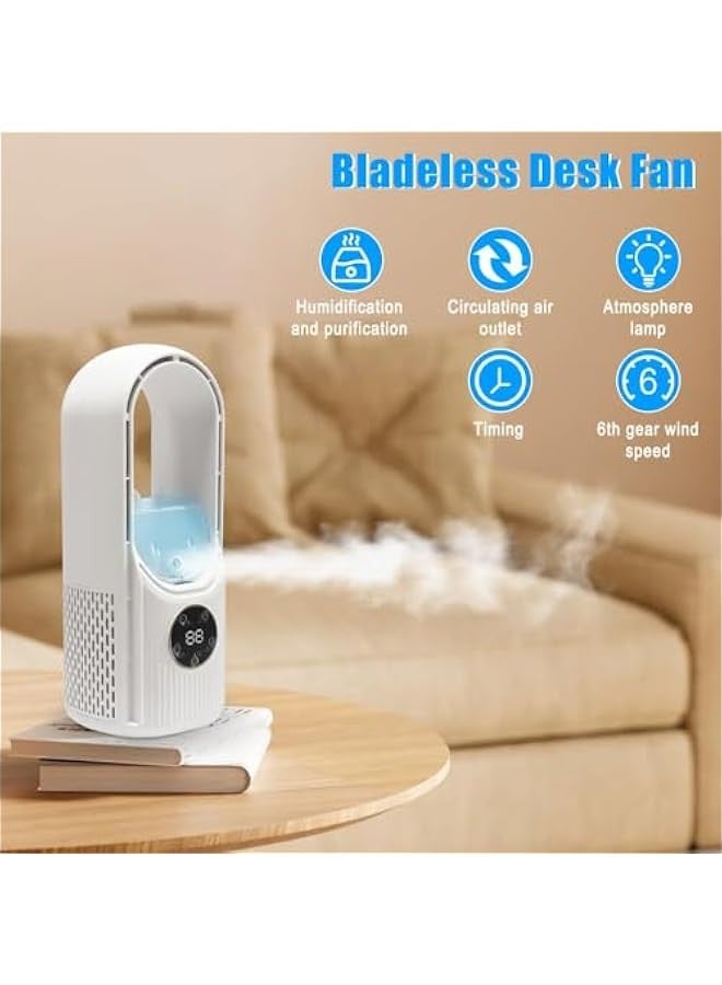 بيوينتي نيكومي مروحة بدون شفرات، مروحة محمولة مع 6 سرعات، تبريد شخصي صغير مع مرطب مع ضوء LED، مروحة تكييف متعددة الوظائف بمنفذ USB، مروحة طاولة هادئة للمنزل والمكتب وغرفة النوم - Image 2