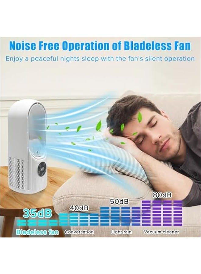 بيوينتي نيكومي مروحة بدون شفرات، مروحة محمولة مع 6 سرعات، تبريد شخصي صغير مع مرطب مع ضوء LED، مروحة تكييف متعددة الوظائف بمنفذ USB، مروحة طاولة هادئة للمنزل والمكتب وغرفة النوم - Image 5