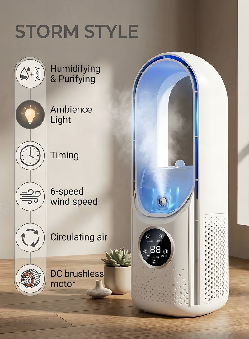 بيوينتي نيكومي مروحة بدون شفرات، مروحة محمولة مع 6 سرعات، تبريد شخصي صغير مع مرطب مع ضوء LED، مروحة تكييف متعددة الوظائف بمنفذ USB، مروحة طاولة هادئة للمنزل والمكتب وغرفة النوم - Image 2