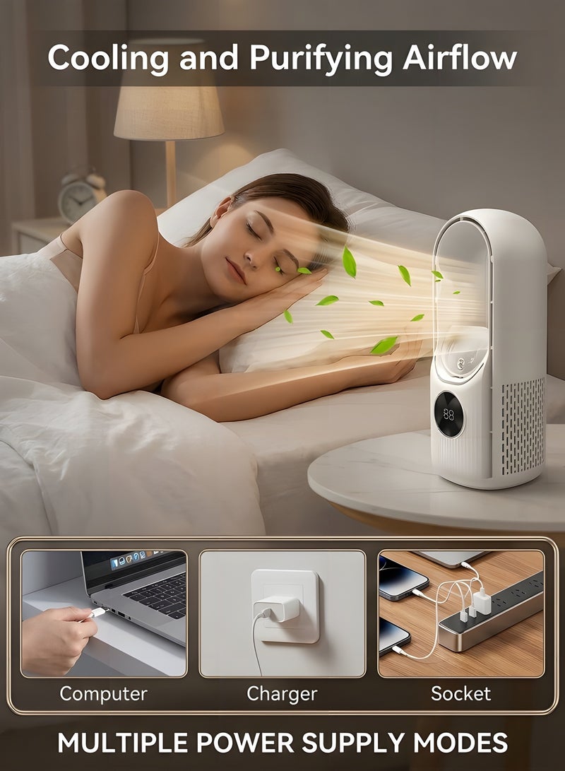بيوينتي نيكومي مروحة بدون شفرات، مروحة محمولة مع 6 سرعات، تبريد شخصي صغير مع مرطب مع ضوء LED، مروحة تكييف متعددة الوظائف بمنفذ USB، مروحة طاولة هادئة للمنزل والمكتب وغرفة النوم - Image 3
