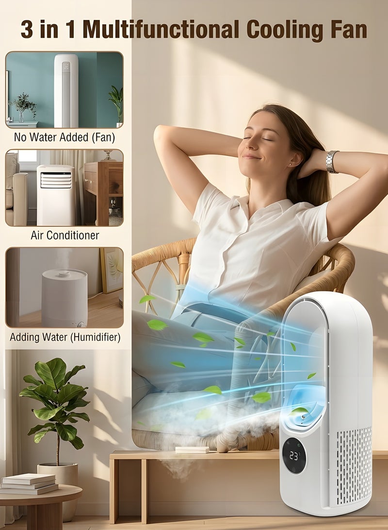 بيوينتي نيكومي مروحة بدون شفرات، مروحة محمولة مع 6 سرعات، تبريد شخصي صغير مع مرطب مع ضوء LED، مروحة تكييف متعددة الوظائف بمنفذ USB، مروحة طاولة هادئة للمنزل والمكتب وغرفة النوم - Image 4