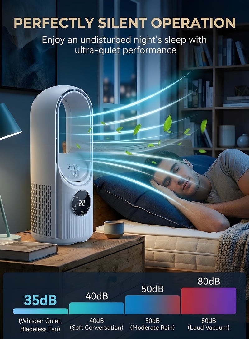 بيوينتي نيكومي مروحة بدون شفرات، مروحة محمولة مع 6 سرعات، تبريد شخصي صغير مع مرطب مع ضوء LED، مروحة تكييف متعددة الوظائف بمنفذ USB، مروحة طاولة هادئة للمنزل والمكتب وغرفة النوم - Image 5