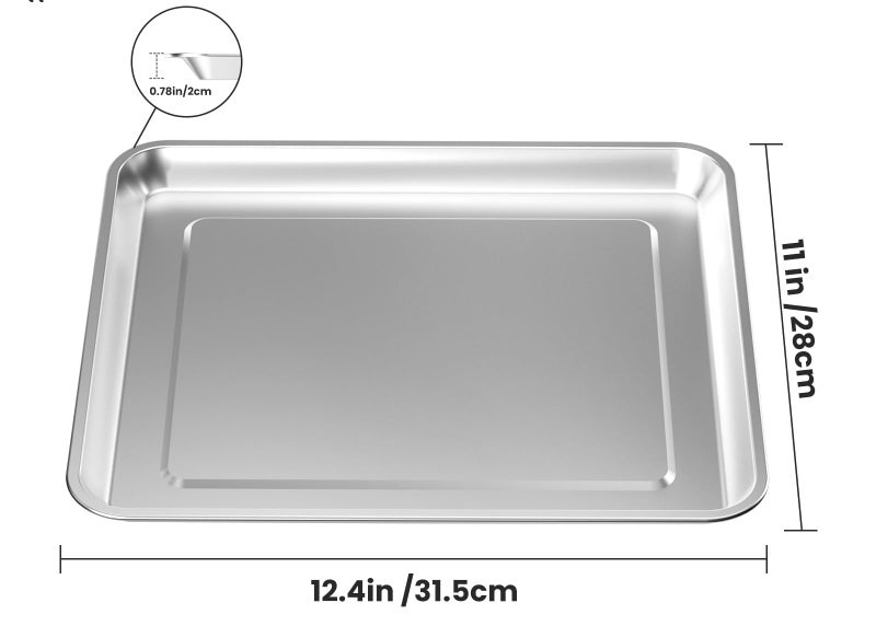 COWHERDING Baking Pan Stainless Steel Set of 2, 12.4"x11" Air Fryer Pan Replacement Tray for Cuisinart TOA-060 and TOA-065 TOA-70 Airfryer Toaster Oven Accessories Parts for Cooking Bread and Broiling, NonStick - Image 4