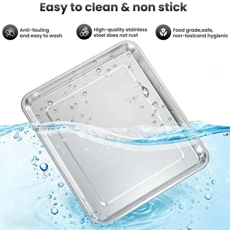 COWHERDING Baking Pan Stainless Steel Set of 2, 12.4"x11" Air Fryer Pan Replacement Tray for Cuisinart TOA-060 and TOA-065 TOA-70 Airfryer Toaster Oven Accessories Parts for Cooking Bread and Broiling, NonStick - Image 2