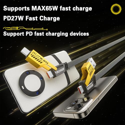 Gartmost 2Pack 4 in 1 Fast Charging Cable, Transferring Data, 6.65 Ft, Braided Cable 65W, USB C USB A and IP, Multiple Charging Cable for Phone/Pad/More - Image 5