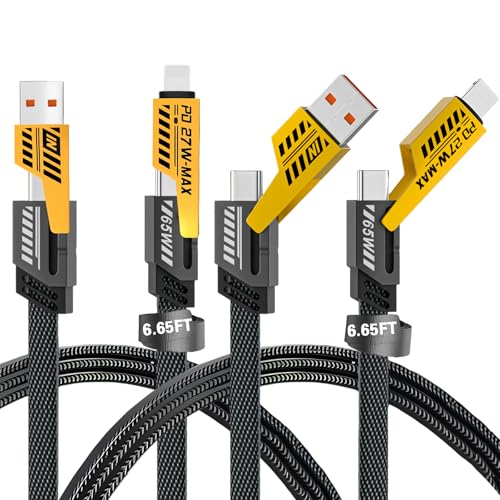 Gartmost 2Pack 4 in 1 Fast Charging Cable, Transferring Data, 6.65 Ft, Braided Cable 65W, USB C USB A and IP, Multiple Charging Cable for Phone/Pad/More - Image 1