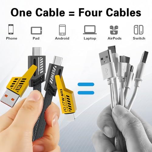 Gartmost 2Pack 4 in 1 Fast Charging Cable, Transferring Data, 6.65 Ft, Braided Cable 65W, USB C USB A and IP, Multiple Charging Cable for Phone/Pad/More - Image 3