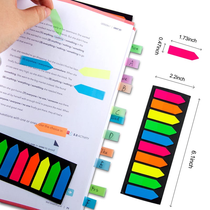Golcellia Fluorescent Translucent Sticky Note Flags, 1200 Pcs Total, Pack of 10 Color Tabs, Arrow Index Tabs, Page Flag Markers - Image 2