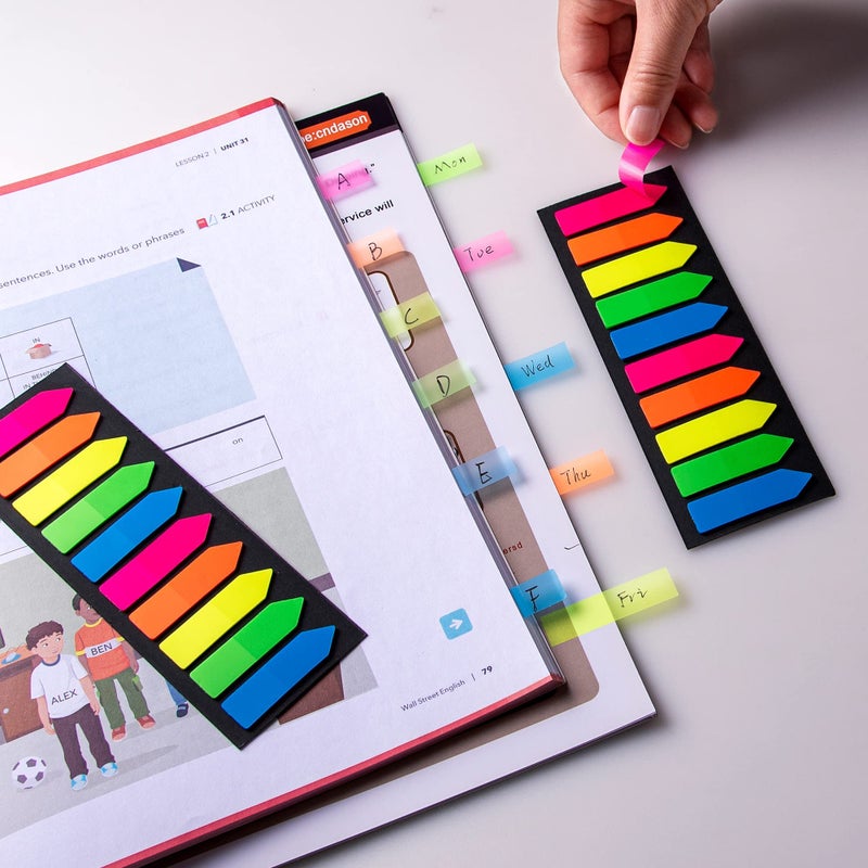 Golcellia Fluorescent Translucent Sticky Note Flags, 1200 Pcs Total, Pack of 10 Color Tabs, Arrow Index Tabs, Page Flag Markers - Image 5