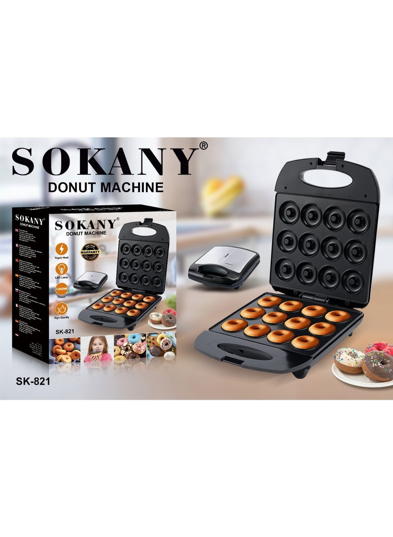Sokany SK-BBQ-821 Donut Maker. Featuring 1400W high power, double-sided heating, and a premium non-stick coating, this compact appliance ensures even baking, quick cleanup, and perfect results for breakfast, parties, snacks, and family gatherings. - Image 1