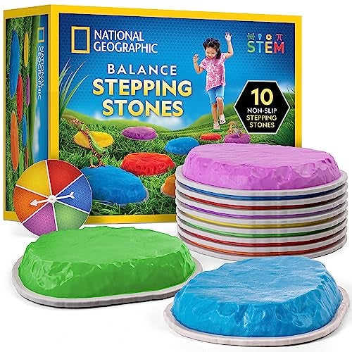 Blue Marble NATIONAL GEOGRAPHIC Stepping Stones for Kids – Durable Non-Slip Stones Encourage Toddler Balance & Gross Motor Skills, Indoor & Outdoor Toys, Obstacle Course, Gifts for Toddlers (Amazon Exclusive) - Image 1
