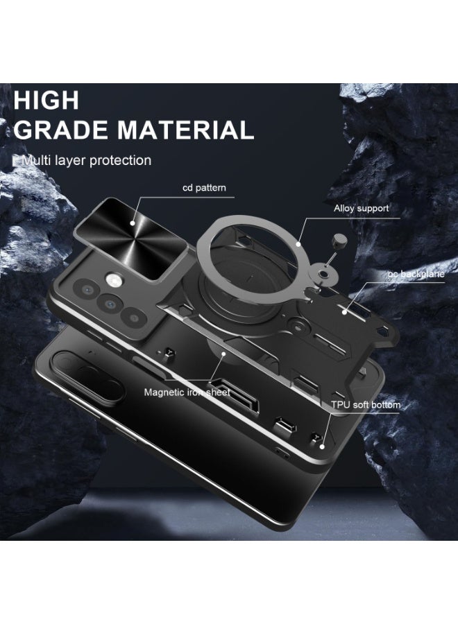 SanHu for Samsung Galaxy A17 4G/5G Case, Slide Camera Lens Cover, Magnetic Ring Holder Kickstand Protective Phone Case for Samsung Galaxy A17 4G/5G, Black - Image 3