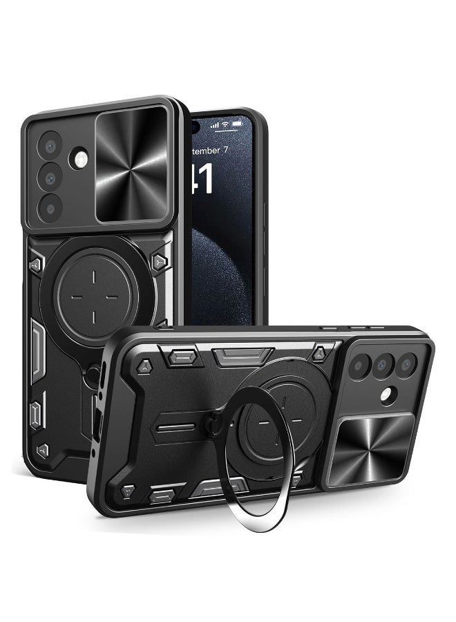 SanHu for Samsung Galaxy A17 4G/5G Case, Slide Camera Lens Cover, Magnetic Ring Holder Kickstand Protective Phone Case for Samsung Galaxy A17 4G/5G, Black - Image 1