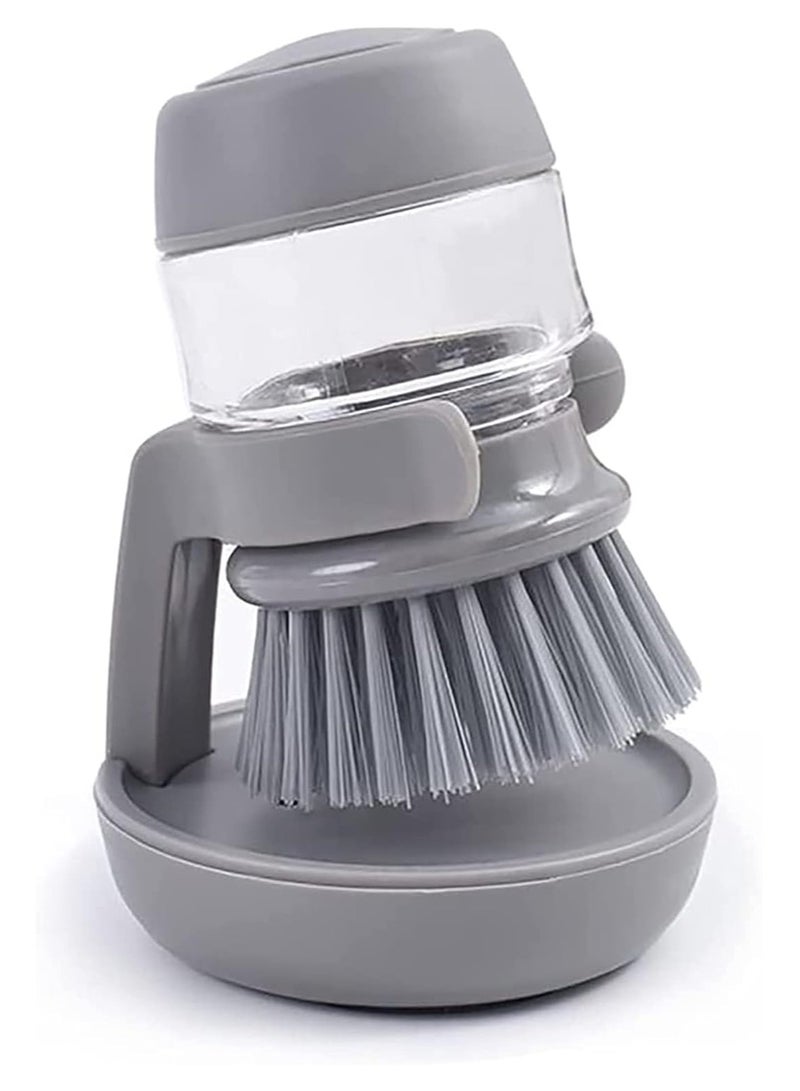 Soap Dispensing Palm Scrub Brush with Drip Tray, Washing Brush for Dishes Pots Pans Sink Cleaning, Easy to Grip Household Cleaning Brushes, Kitchen Scrubber Storage Stand Set - Image 1