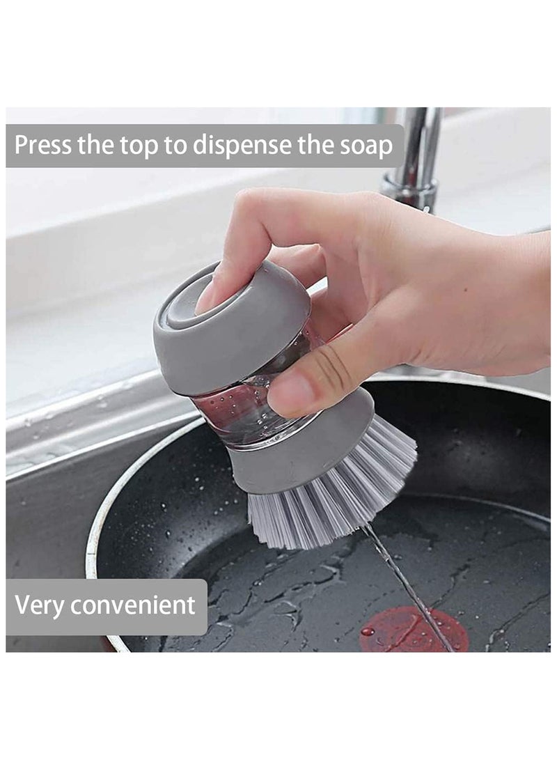 Soap Dispensing Palm Scrub Brush with Drip Tray, Washing Brush for Dishes Pots Pans Sink Cleaning, Easy to Grip Household Cleaning Brushes, Kitchen Scrubber Storage Stand Set - Image 3