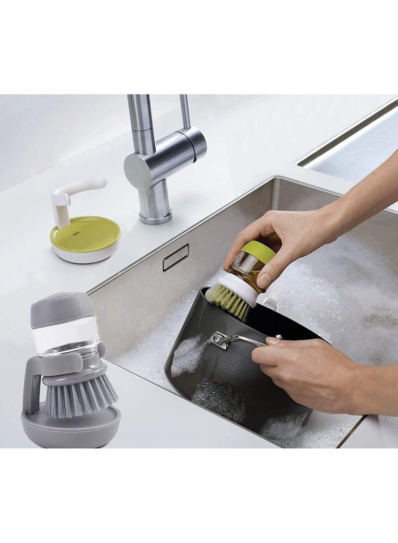 Soap Dispensing Palm Scrub Brush with Drip Tray, Washing Brush for Dishes Pots Pans Sink Cleaning, Easy to Grip Household Cleaning Brushes, Kitchen Scrubber Storage Stand Set - Image 5
