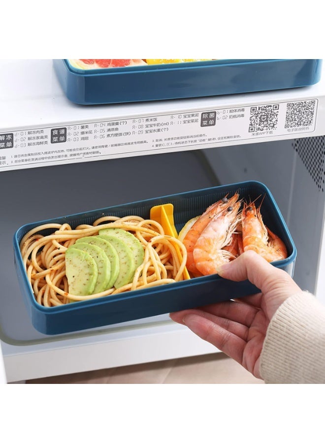 مجموعة من 5 علب غداء بينتو قابلة للتكديس - مجموعة حاويات طعام مزدوجة الطبقات سعة 1400 مل مانعة للتسرب مع 3 أقسام، آمنة للاستخدام في الميكروويف وغسالة الصحون، تتضمن شوكة وملعقة قابلة لإعادة الاستخدام (أزرق) - Image 4