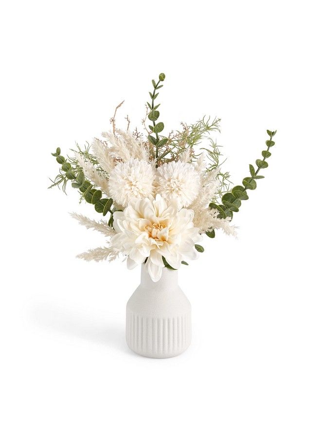 Mkono Small Artificial Flowers In Ceramic Vase 13.7" Centerpieces Coffee Table Decor Silk Flower Arrangements For Home Decor Indoor Fake Flower Bouquet For Dining Room Kitchen Office Wedding Décor - Image 1