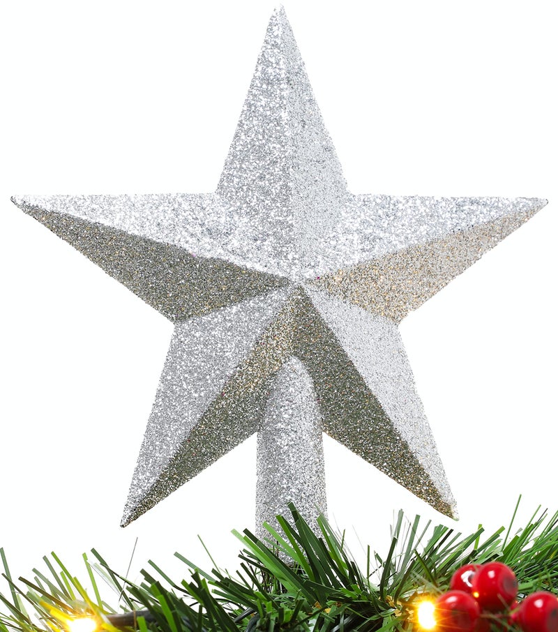 Christmas Concepts 200mm 8 Glitter Tree Top Star Decoration  Christmas Tree Topper Silver