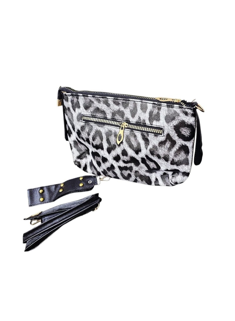 شنطة كروس كلاتش – 3 سوست + حزام كروس – تصميم تايجر أسود - Image 1