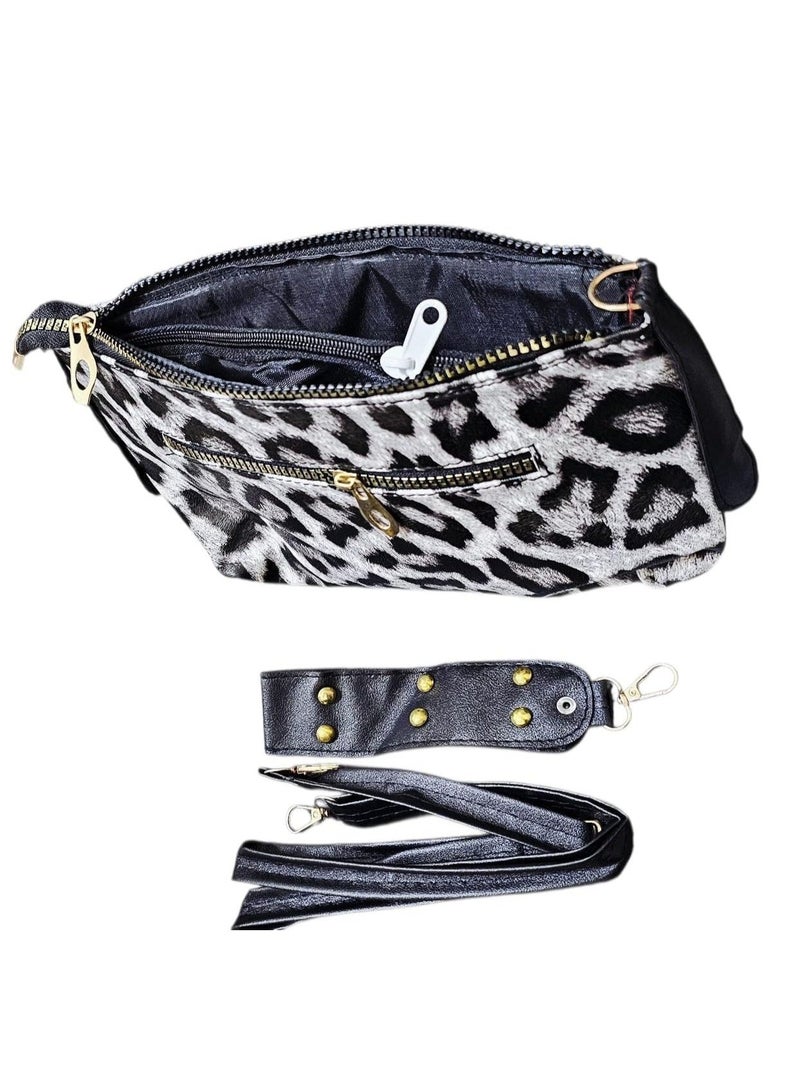 شنطة كروس كلاتش – 3 سوست + حزام كروس – تصميم تايجر أسود - Image 2