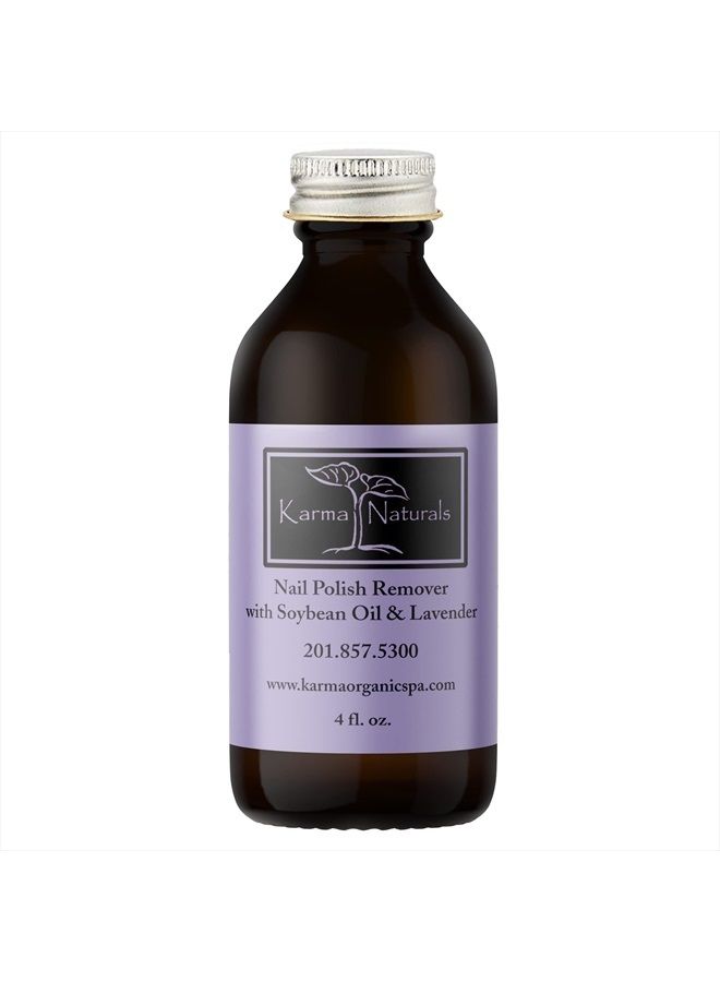 Karma Organic Nail Polish Remover with Soybean Oil and Lavender - Non Toxic, Vegan, Cruelty Free, Acetone Free – Nails Strengthener for Fingernails – 4 fl. Oz. - Image 1