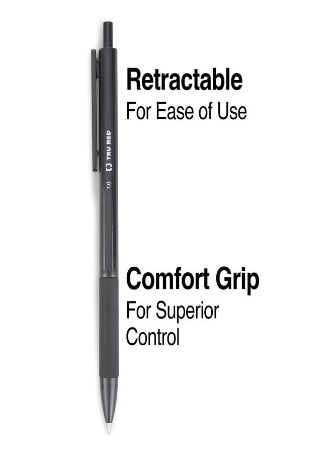 TRU RED TR59161 Ballpoint Gripped Retractable Pen, Medium Point, 1.0mm, Black, Dozen - Image 2
