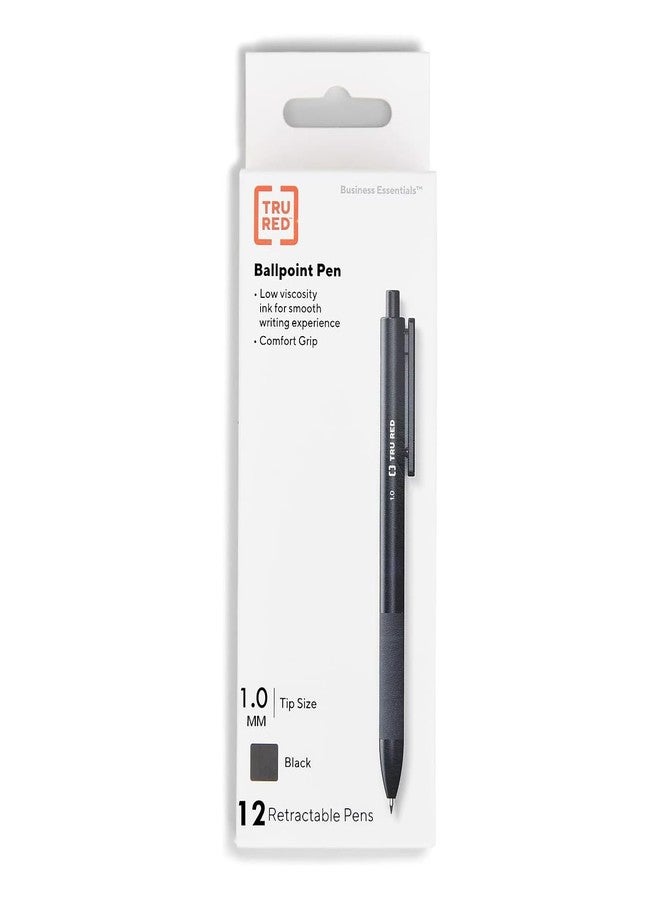 TRU RED TR59161 Ballpoint Gripped Retractable Pen, Medium Point, 1.0mm, Black, Dozen - Image 1