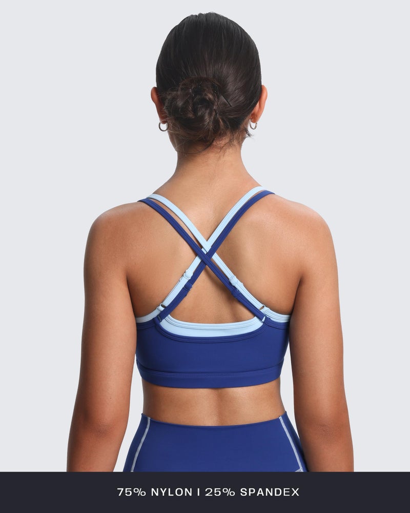 Aoxjox Women's Workout Sports Bras Takes Two Bra High Impact Training Fitness Running Yoga Crop Tank (Bellwether Blue/Airy Blue, Medium) - Image 3