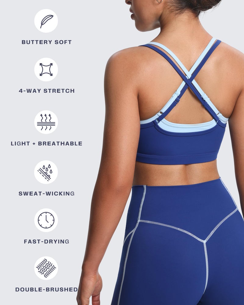 Aoxjox Women's Workout Sports Bras Takes Two Bra High Impact Training Fitness Running Yoga Crop Tank (Bellwether Blue/Airy Blue, Medium) - Image 4