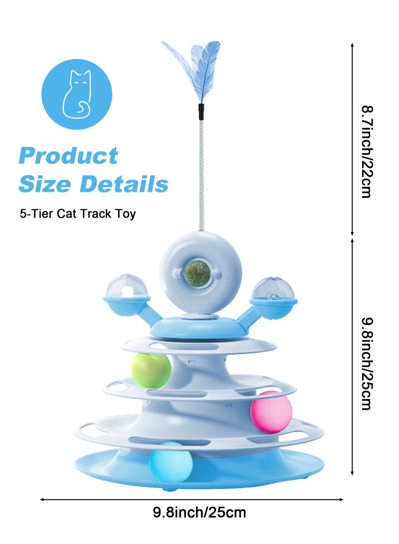 أوربازار لعبة قطط تفاعلية للقطط التي تعيش داخل المنزل، كرات لعب قطط دوارة بخمسة مستويات مع 4 كرات ملونة و1 عشبة النعناع البري، لعبة قطط دائرية مع عصا ريش قطط، مناسبة للقطط الصغيرة أثناء الصيد/المطاردة/ممارسة الرياضة (أزرق) - Image 2