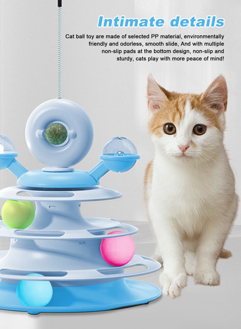 أوربازار لعبة قطط تفاعلية للقطط التي تعيش داخل المنزل، كرات لعب قطط دوارة بخمسة مستويات مع 4 كرات ملونة و1 عشبة النعناع البري، لعبة قطط دائرية مع عصا ريش قطط، مناسبة للقطط الصغيرة أثناء الصيد/المطاردة/ممارسة الرياضة (أزرق) - Image 3