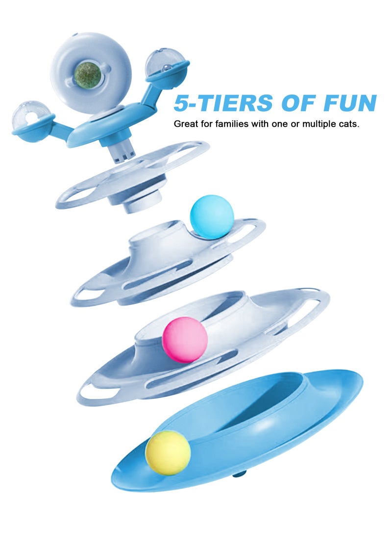 أوربازار لعبة قطط تفاعلية للقطط التي تعيش داخل المنزل، كرات لعب قطط دوارة بخمسة مستويات مع 4 كرات ملونة و1 عشبة النعناع البري، لعبة قطط دائرية مع عصا ريش قطط، مناسبة للقطط الصغيرة أثناء الصيد/المطاردة/ممارسة الرياضة (أزرق) - Image 4