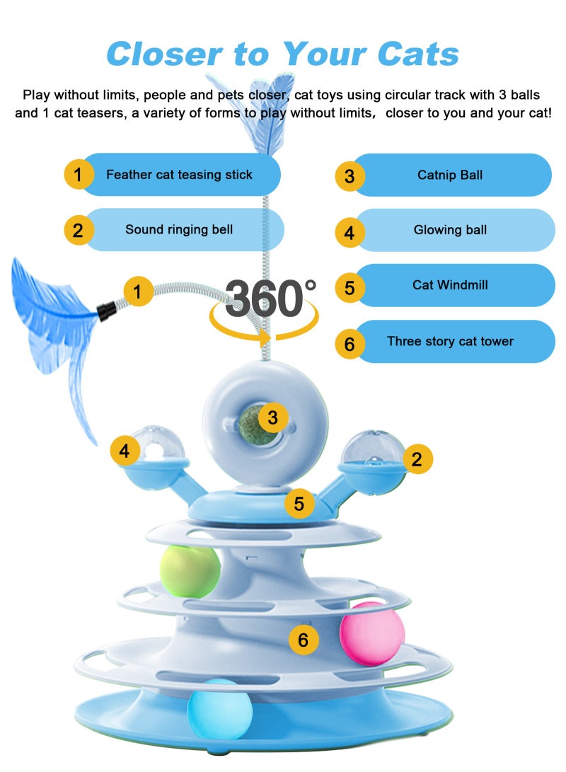 أوربازار لعبة قطط تفاعلية للقطط التي تعيش داخل المنزل، كرات لعب قطط دوارة بخمسة مستويات مع 4 كرات ملونة و1 عشبة النعناع البري، لعبة قطط دائرية مع عصا ريش قطط، مناسبة للقطط الصغيرة أثناء الصيد/المطاردة/ممارسة الرياضة (أزرق) - Image 5