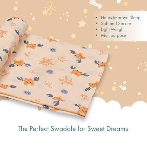 VAYA LY'L-Sun 100% Cotton Baby Swaddle Blanket – Ultra-Soft & Breathable Swaddle Wrap for Newborns, Lightweight Receiving Blanket, Must-Have New Born Baby Essentials, Color - Happy Crab - Image 5