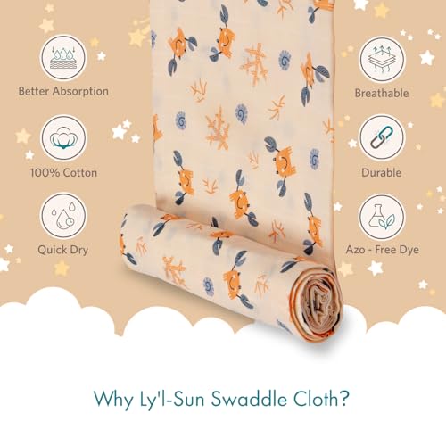 VAYA LY'L-Sun 100% Cotton Baby Swaddle Blanket – Ultra-Soft & Breathable Swaddle Wrap for Newborns, Lightweight Receiving Blanket, Must-Have New Born Baby Essentials, Color - Happy Crab - Image 4