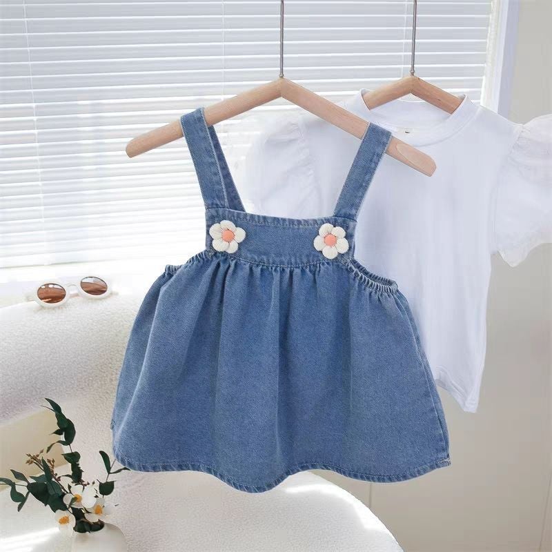 Girls Summer Suspender Skirt Two-Piece Set Baby Girl New Style Skirt Kidsren Summer Korean Style Denim Suit Trendy - Image 3