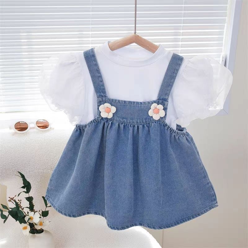 Girls Summer Suspender Skirt Two-Piece Set Baby Girl New Style Skirt Kidsren Summer Korean Style Denim Suit Trendy - Image 2