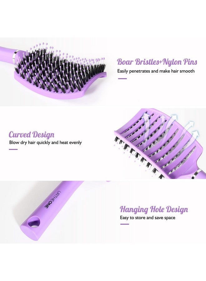 URTHEONE Sh,Urtheone Detangling Hairbrush Boar Bristle Curved Vented Hair Brush For Women Men Kids Curly Thick Long Short Wet Or Dry Hair, Faster Blow Drying (2Pack, Pink&Purple) - Image 2