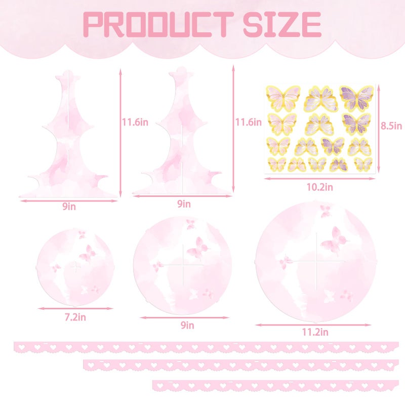 Weepa Diy 3 Tier Butterfly Cupcake Stand Pink Butterfly Decorations Princess Cupcake Stand Dessert Tower For Baby Shower Wedding Birthday Party Supplies - Image 3