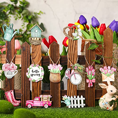 Maitys 36 Pcs Spring Flower Wooden Ornaments Sunflower Tulip Easter Tree Decoration Floral Gnome Hanging Wood Cutout Pastel Spring Decor for Home Small Tree Party(Sweet) - Image 2