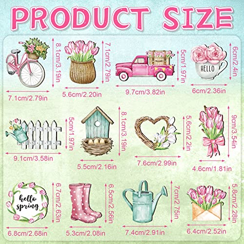 Maitys 36 Pcs Spring Flower Wooden Ornaments Sunflower Tulip Easter Tree Decoration Floral Gnome Hanging Wood Cutout Pastel Spring Decor for Home Small Tree Party(Sweet) - Image 3
