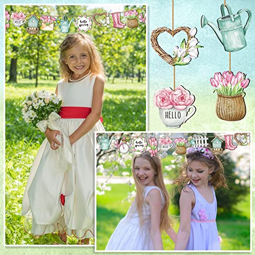 Maitys 36 Pcs Spring Flower Wooden Ornaments Sunflower Tulip Easter Tree Decoration Floral Gnome Hanging Wood Cutout Pastel Spring Decor for Home Small Tree Party(Sweet) - Image 4