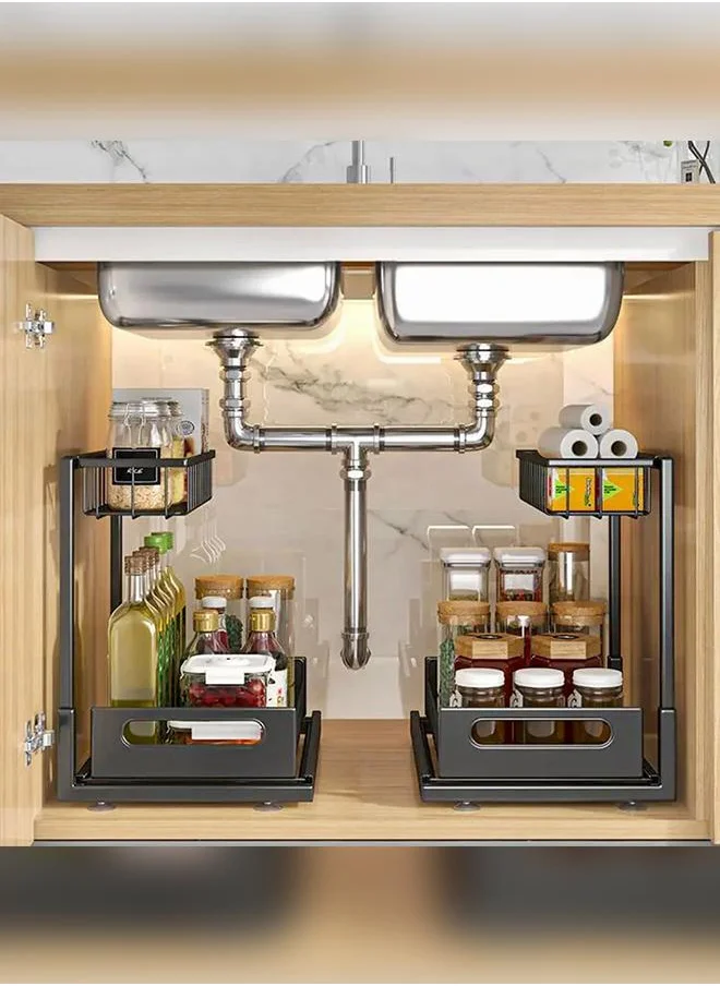 كويزيرا Adjustable 2-Tier Metal Storage Rack for Under-Sink, Kitchen, Bathroom, & Cupboards