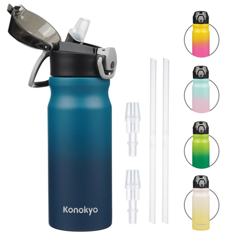 Konokyo Insulated Water Bottle with Straw and Carry Loop,18 oz Stainless Steel Double Wall Vaccum Metal Water Flask with Leak-proof Lid,Indiego Black - Image 1