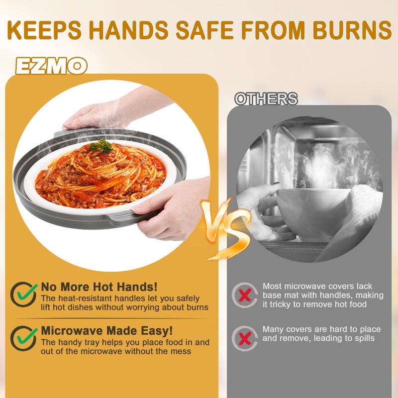 EZMO 2 in 1 Collapsible Microwave Splatter Cover for food, with Tray & Handles - Vented Silicone Splatter Guard Lid - Vegetable Fruit Colander - BPA-Free Kitchen Gadget for Meal Prep â€“ 10.7 inch - Image 3