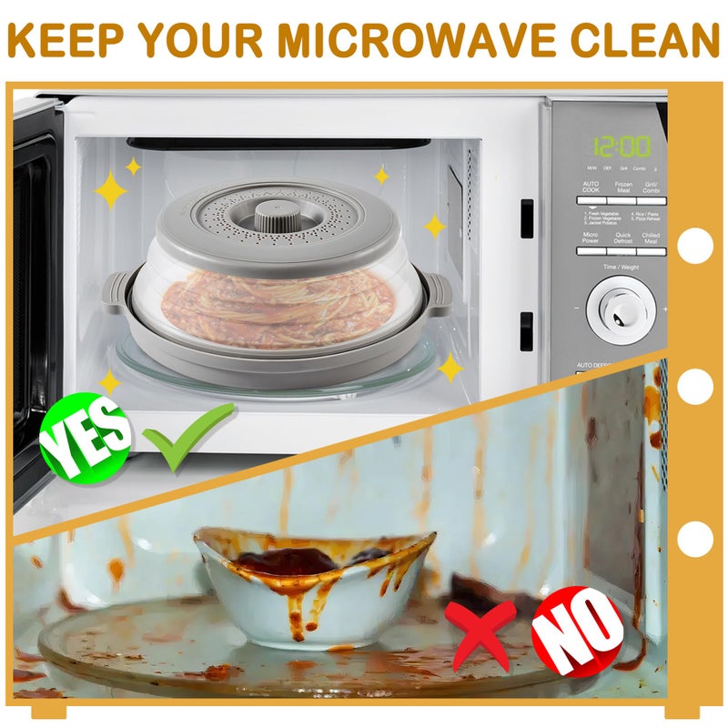 EZMO 2 in 1 Collapsible Microwave Splatter Cover for food, with Tray & Handles - Vented Silicone Splatter Guard Lid - Vegetable Fruit Colander - BPA-Free Kitchen Gadget for Meal Prep â€“ 10.7 inch - Image 2