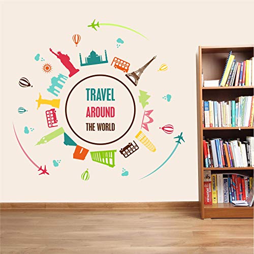 StickMe 'Travel Around The World - Inspirational - Motivational - Wall Sticker' -SM651 (Multi Colour, Vinyl - 110cm X 110 cm)-Self-Adhesive - Image 1