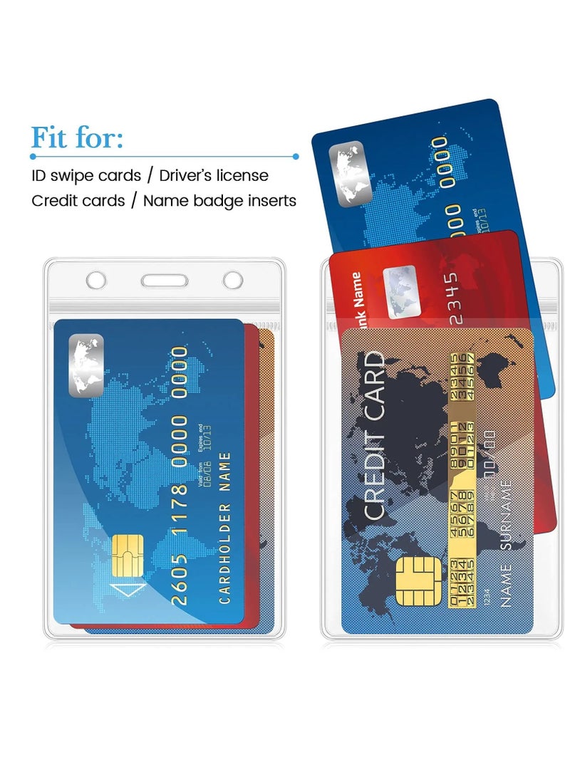 SOLARAE 20 قطعة حامل بطاقة هوية شفاف مع حبل، حامل بطاقة هوية مقاوم للماء شفاف بلاستيك عمودي لبطاقات الاسم حاملي الشارات شفاف كيس PVC للمكتب والمدرسة والسفر (65 × 115 مم) - Image 4