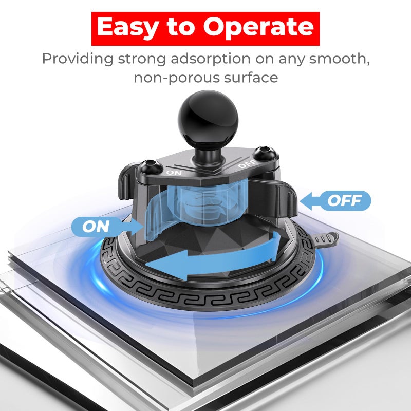 VAZESWIN 1" Ball Twist-Lock Suction Cup Mount, 3.5" Large Suction Cup Base for Vehicle Windshields, Compatible with RAM Mounts B Size 1" Ball Double Socket Arm, for GoPro Insta360 Camera Phone Holder - Image 4